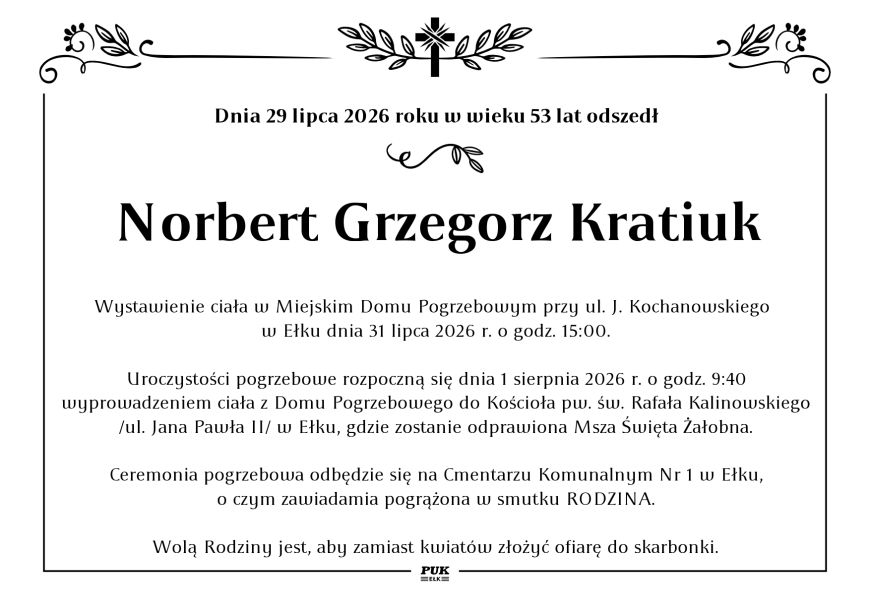 Norbert Grzegorz Kratiuk - nekrolog